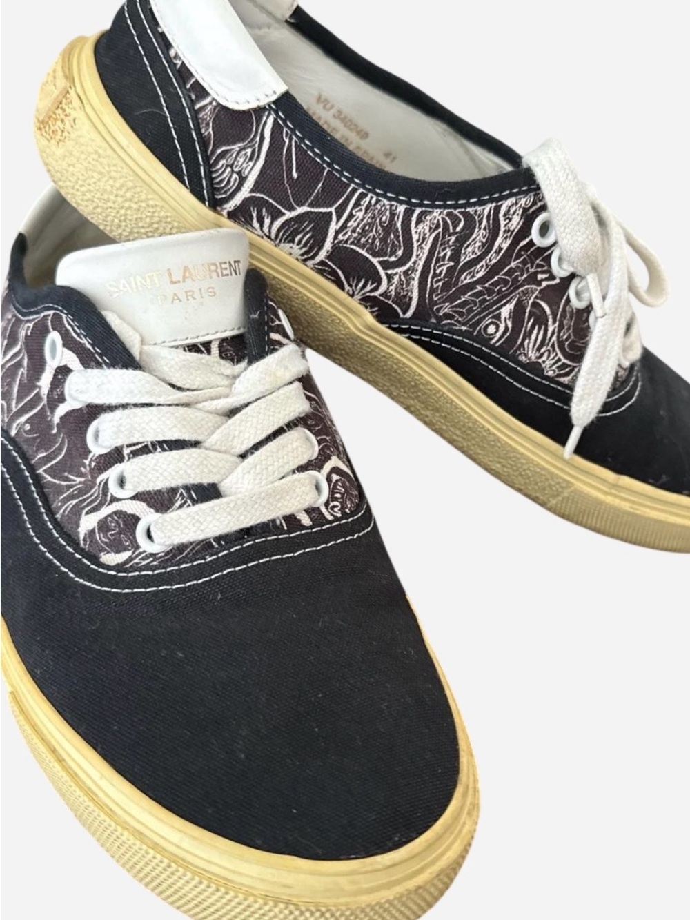 Saint Laurent Black Canvas Low-Top Sneakers with Patterned Panels